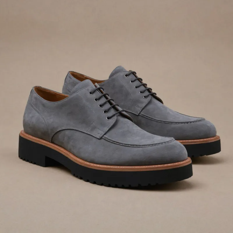 Grey Suede Leather Orion Chunky Derby Shoes - SS23 sold by Costoso Italiano