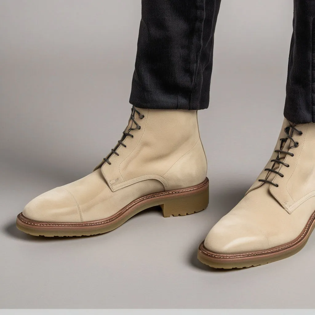 Cream Suede Leather Likech Lace Up Combat Boots -AW24 sold by Costoso Italiano