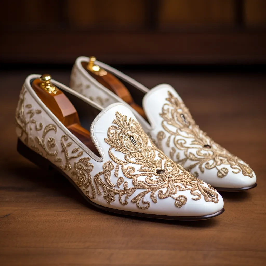 Height Increasing White Velvet Embroidery Work Peshawari Loafers | Wedding Shoes for Groom | Shoes for Haldi Mehendi Sangeet sold by Costoso Italiano
