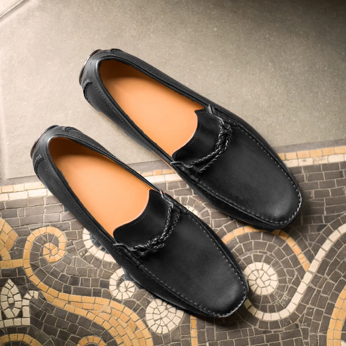 Black Leather Davos Driving Loafers - AW22 sold by Costoso Italiano product image thumbnail 2
