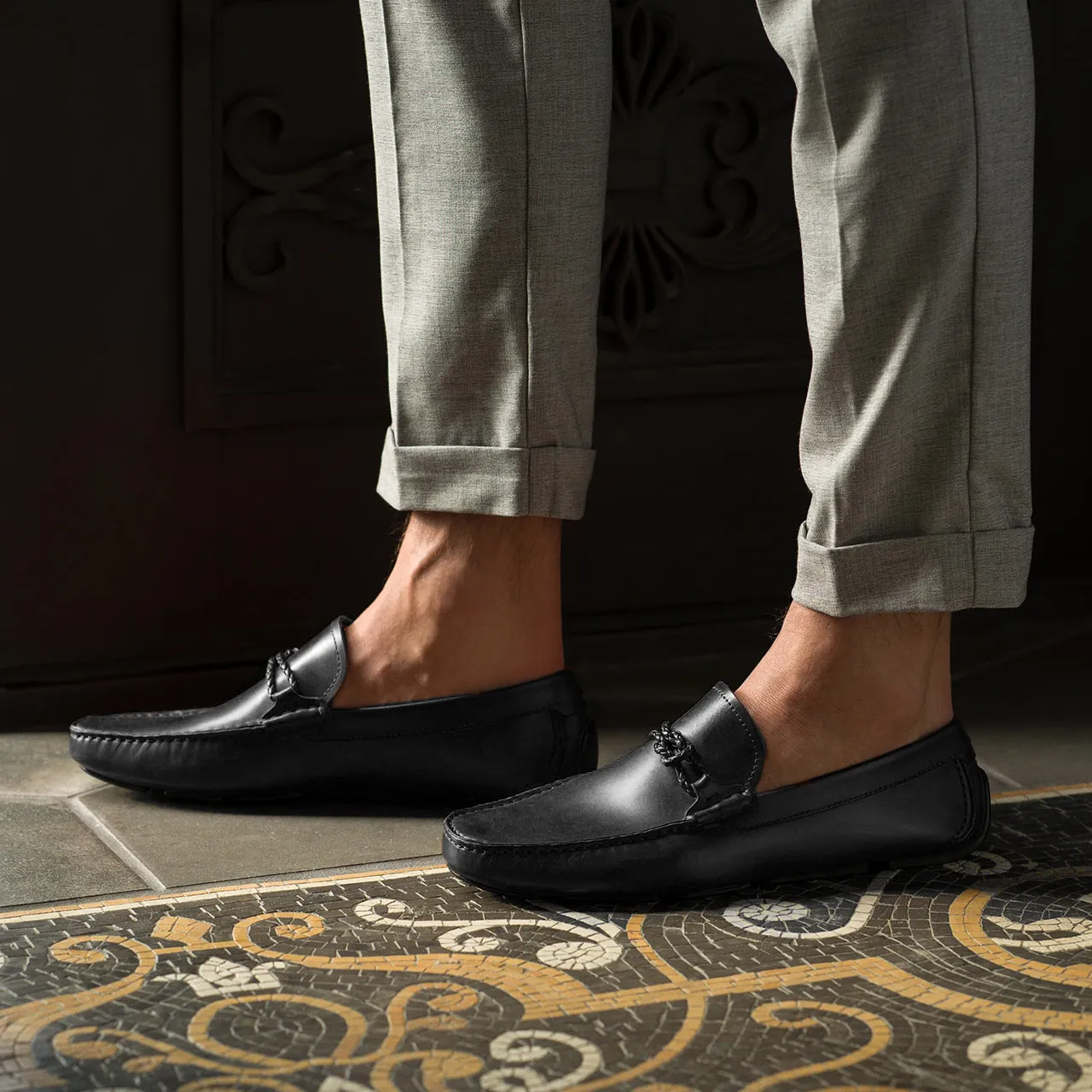 Black Leather Davos Driving Loafers - AW22 sold by Costoso Italiano