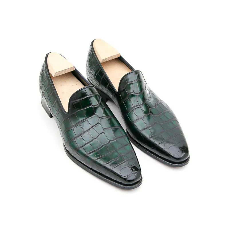 Flat Feet Shoes - Goodyear Welted Sardoal Emerald Green Leather Loafer With Violin Leather Sole with Arch Support sold by Costoso Italiano