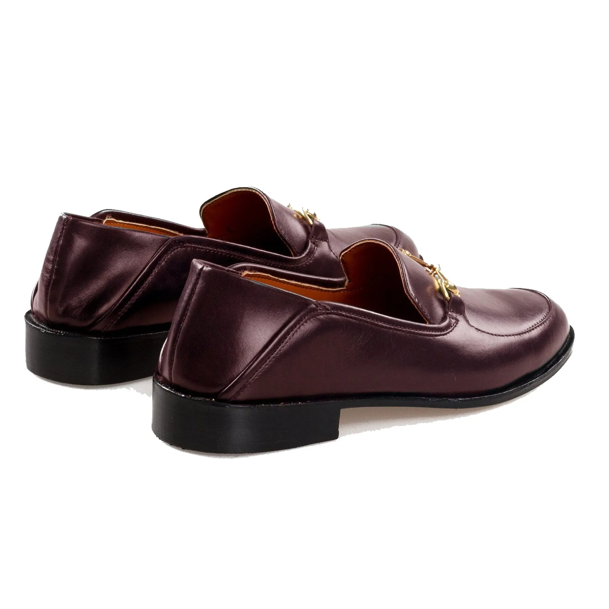 Flat Feet Shoes - Brown Burgundy Leather Penela Horsebit Collapsible Loafer Slippers with Arch Support sold by Costoso Italiano product image thumbnail 4