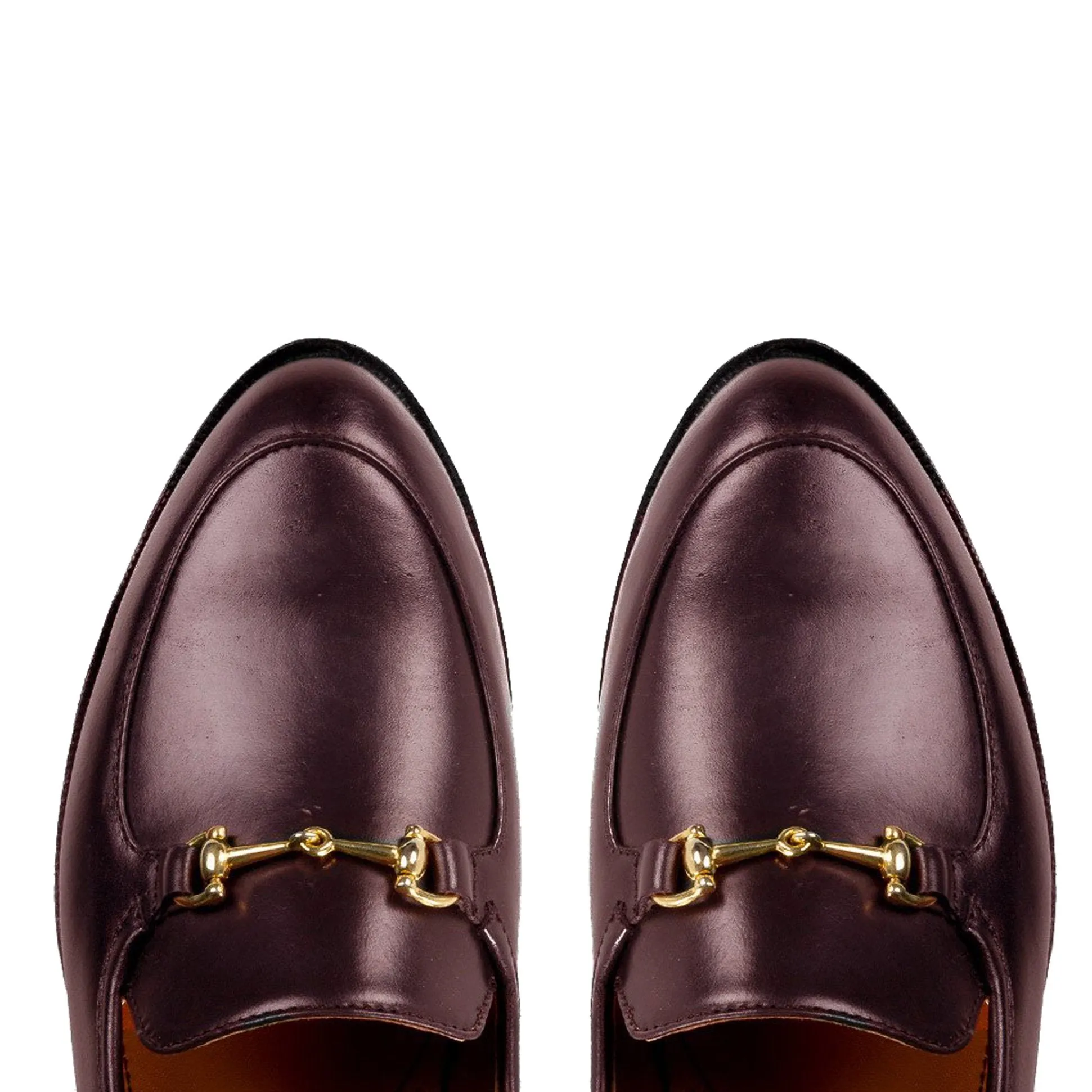 Flat Feet Shoes - Brown Burgundy Leather Penela Horsebit Collapsible Loafer Slippers with Arch Support sold by Costoso Italiano product image thumbnail 3