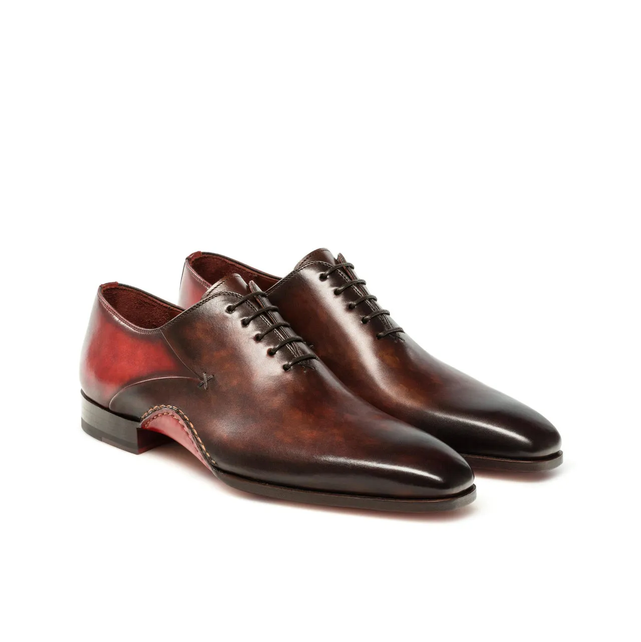 Height Increasing Red & Brown Leather Cobar Oxfords Shoes sold by Costoso Italiano