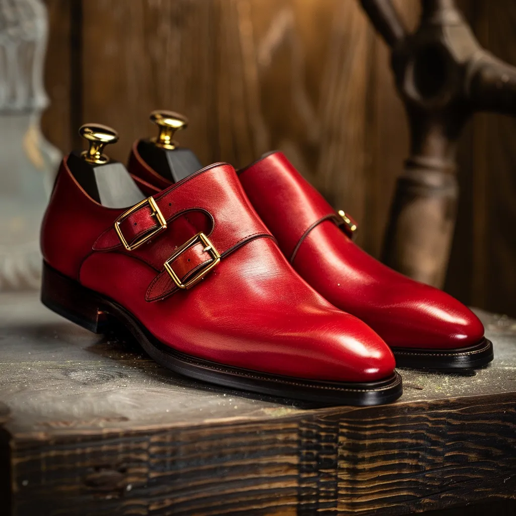 Red Leather Lorenzo Monk Strap sold by Costoso Italiano