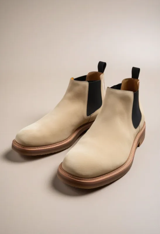 Cream Suede Leather Grayson Chelsea Boot sold by Costoso Italiano