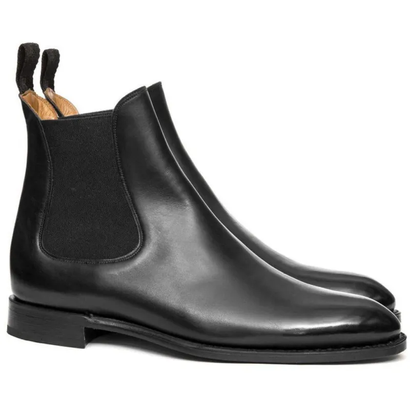 Flat Feet Shoes - Black Leather Fenland Slip On Chelsea Boots with Arch Support sold by Costoso Italiano