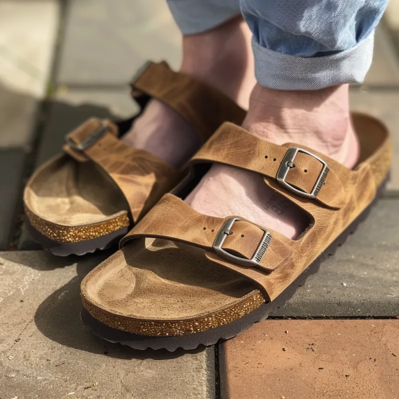 Tan Leather Ebony Ease Comfort Slippers with Buckle - Summer 2024 Collection sold by Costoso Italiano