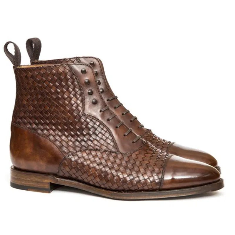Brown Braided Leather Efford Lace Up Boots sold by Costoso Italiano