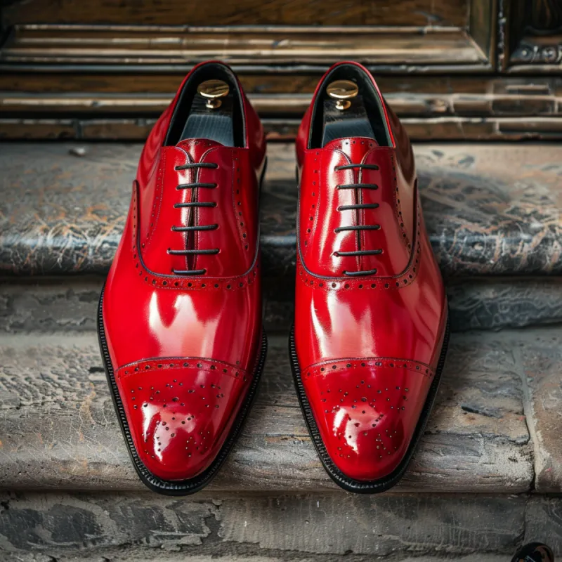Red Leather Marcello Oxford Shoes sold by Costoso Italiano