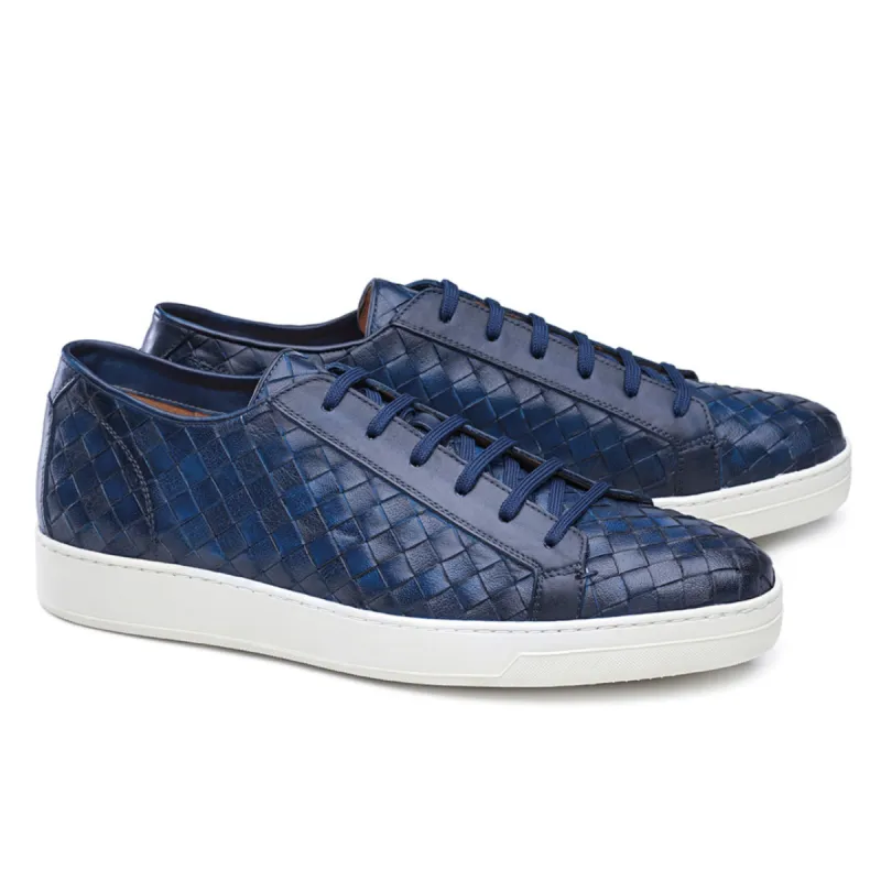 Navy Blue Braided Leather Cornella Lace Up Sneakers sold by Costoso Italiano