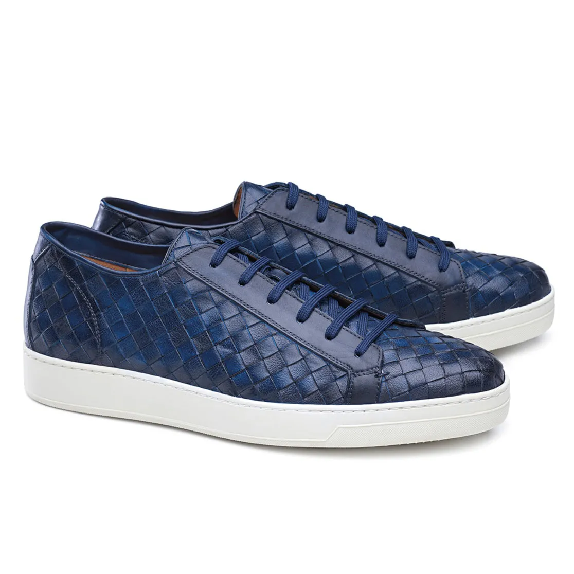 Navy Blue Braided Leather Cornella Lace Up Sneakers sold by Costoso Italiano
