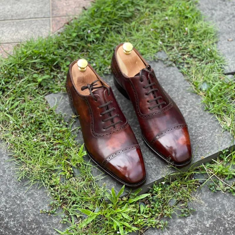 Brown Leather Cadalso Brogue Toe Cap Adelaide Oxford Shoes - AW24 sold by Costoso Italiano