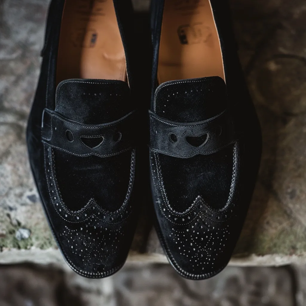 Black Suede Wingtip Loafers Shoe - Summer 2024 Collection sold by Costoso Italiano
