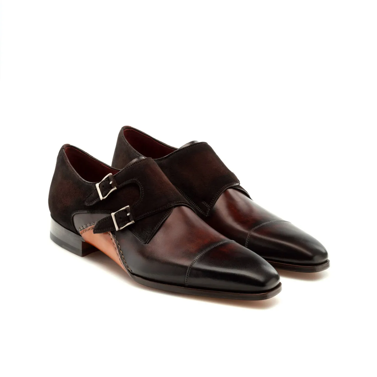 Height Increasing Brown Leather & Sude Bourke Monk Straps Shoes sold by Costoso Italiano