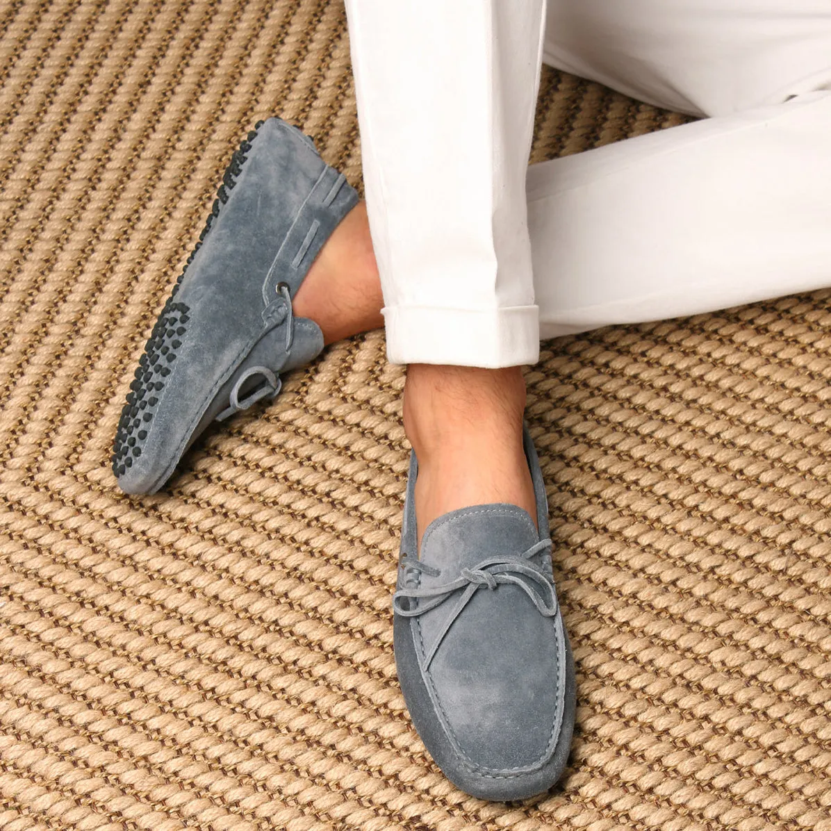 Light Blue Suede Ophelia Driving Loafers - AW24 sold by Costoso Italiano