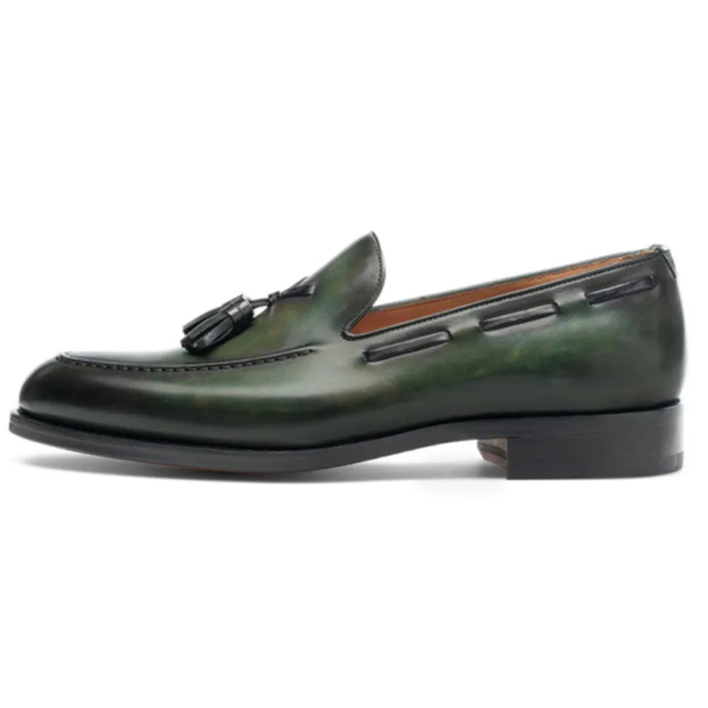 Height Increasing Olive Green Leather Barbican Tassel Loafers sold by Costoso Italiano product image thumbnail 3