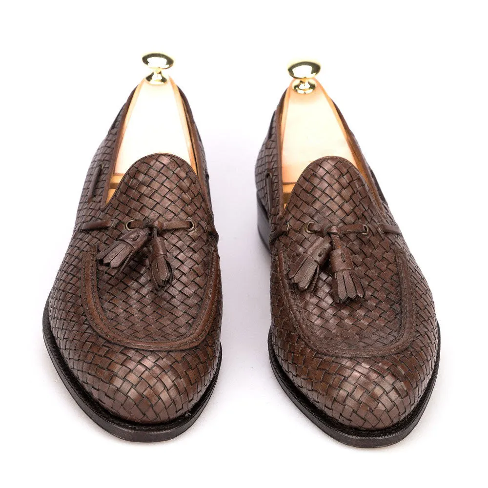 Brown Hand Woven Braided Leather Acton Tassel Loafers - Casual Shoes Collection sold by Costoso Italiano product image thumbnail 2