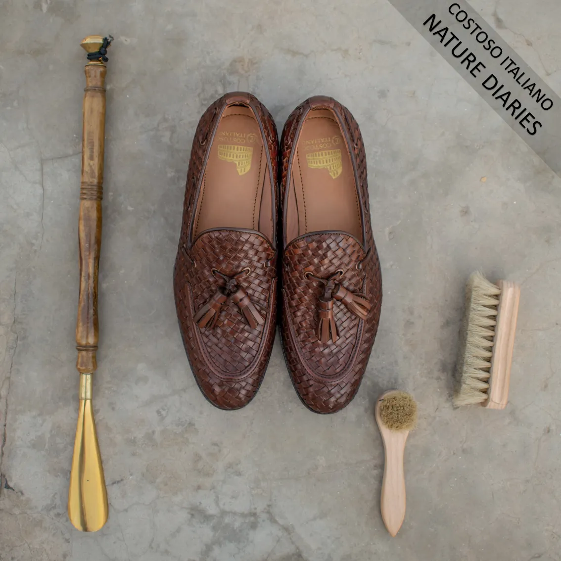 Brown Hand Woven Braided Leather Acton Tassel Loafers - Casual Shoes Collection sold by Costoso Italiano product image thumbnail 4