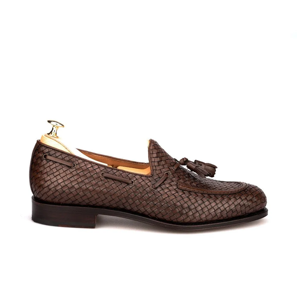 Brown Hand Woven Braided Leather Acton Tassel Loafers - Casual Shoes Collection sold by Costoso Italiano product image thumbnail 3