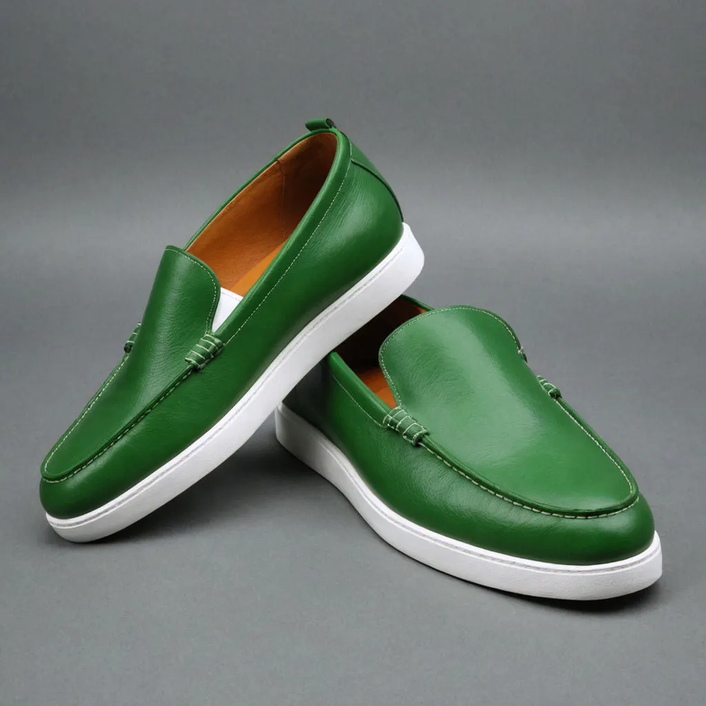 Green Leather Magnus Slip On Sneakers sold by Costoso Italiano