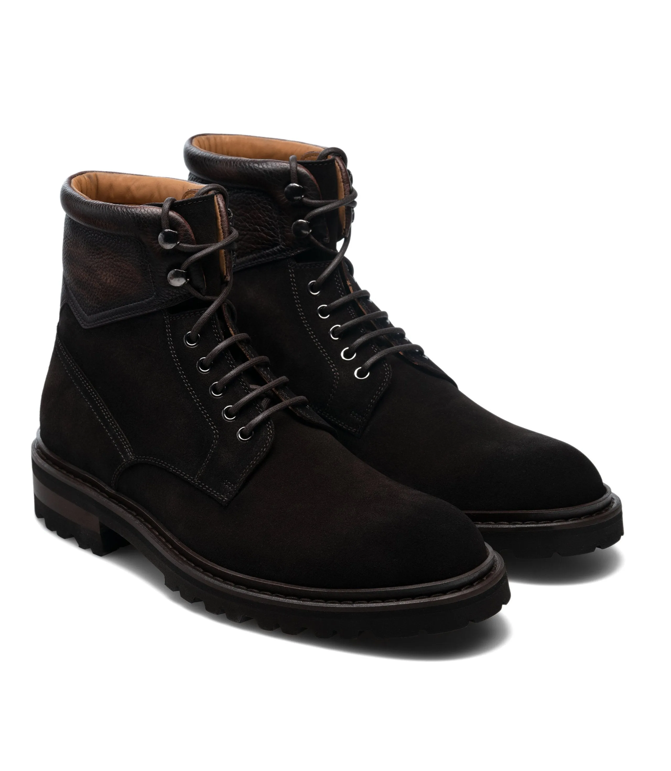 Height Increasing Brown Suede Boston Chunky Oxford Boots sold by Costoso Italiano