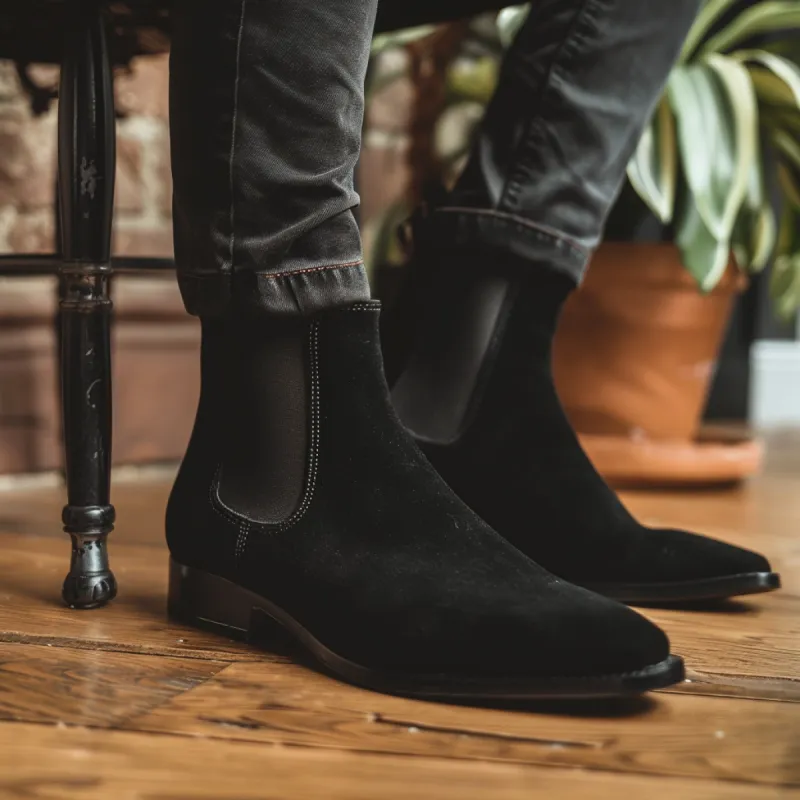 Black Onyx Suede Chelsea Boot - Summer 2024 Collection sold by Costoso Italiano