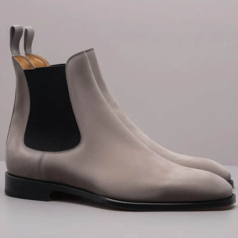 Flat Feet Shoes - Grey Suede Leather Fenland Slip On Chelsea Boots with Arch Support sold by Costoso Italiano