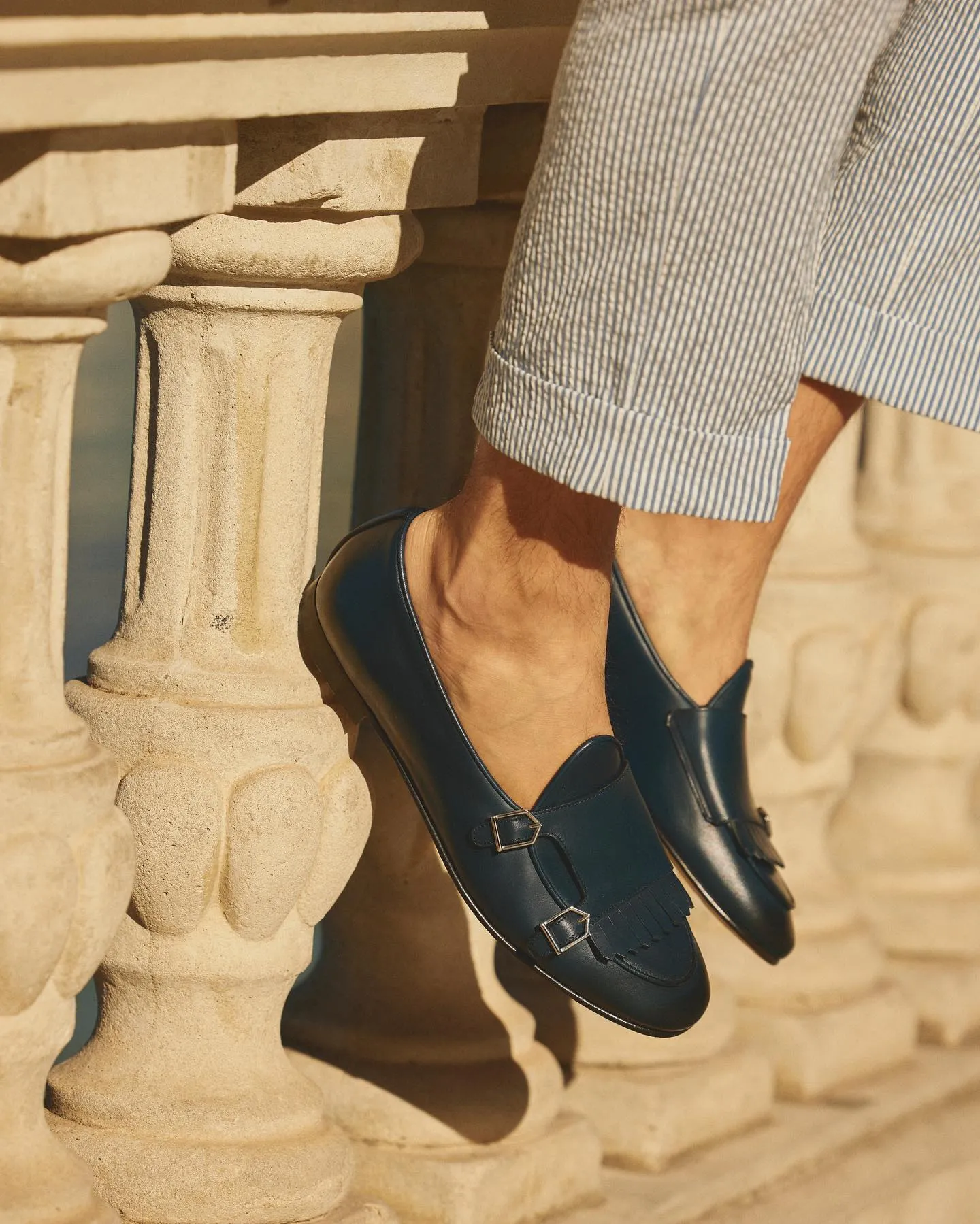 Blue Leather Immenso Buckle Monk Strap Shoe sold by Costoso Italiano