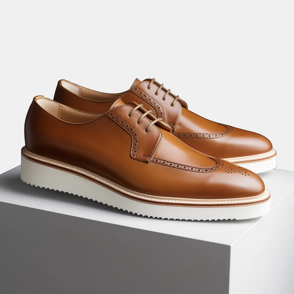 Tan Leather Theron Lace Up Brogue Derby Shoes with White Sole - Summer 2024 Collection sold by Costoso Italiano