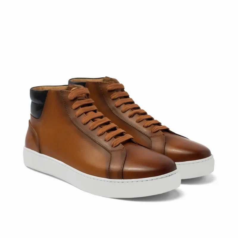 Height Increasing Tan Leather Angus Sneaker Boots sold by Costoso Italiano