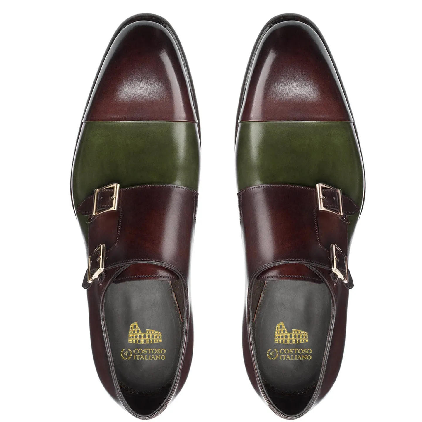 Brown and Green Leather Castle Monk Straps sold by Costoso Italiano product image thumbnail 3