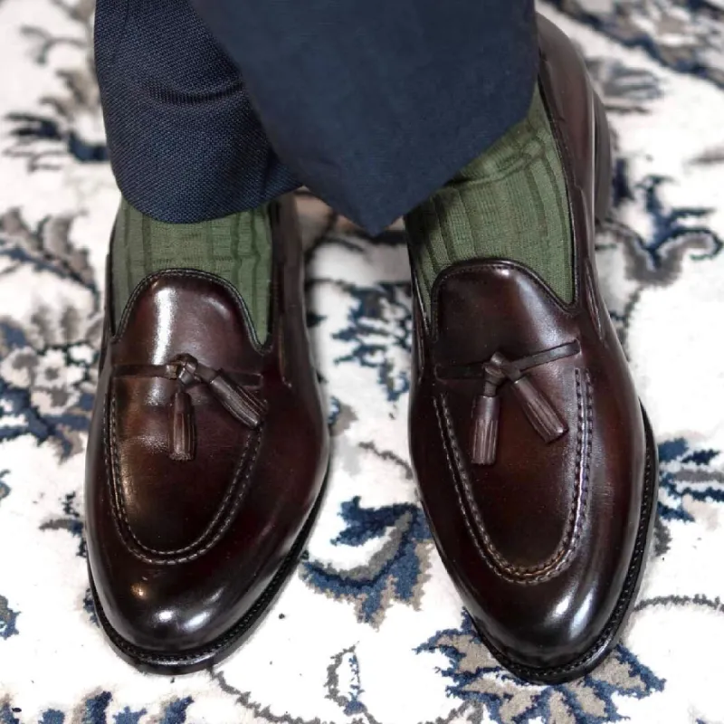 Height Increasing Brown Leather Sevilla Tassel Loafers sold by Costoso Italiano