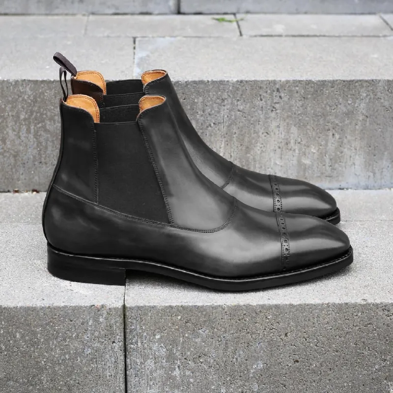 Height Increasing Black Leather Astorga Brogue Toecap Chelsea Boots sold by Costoso Italiano