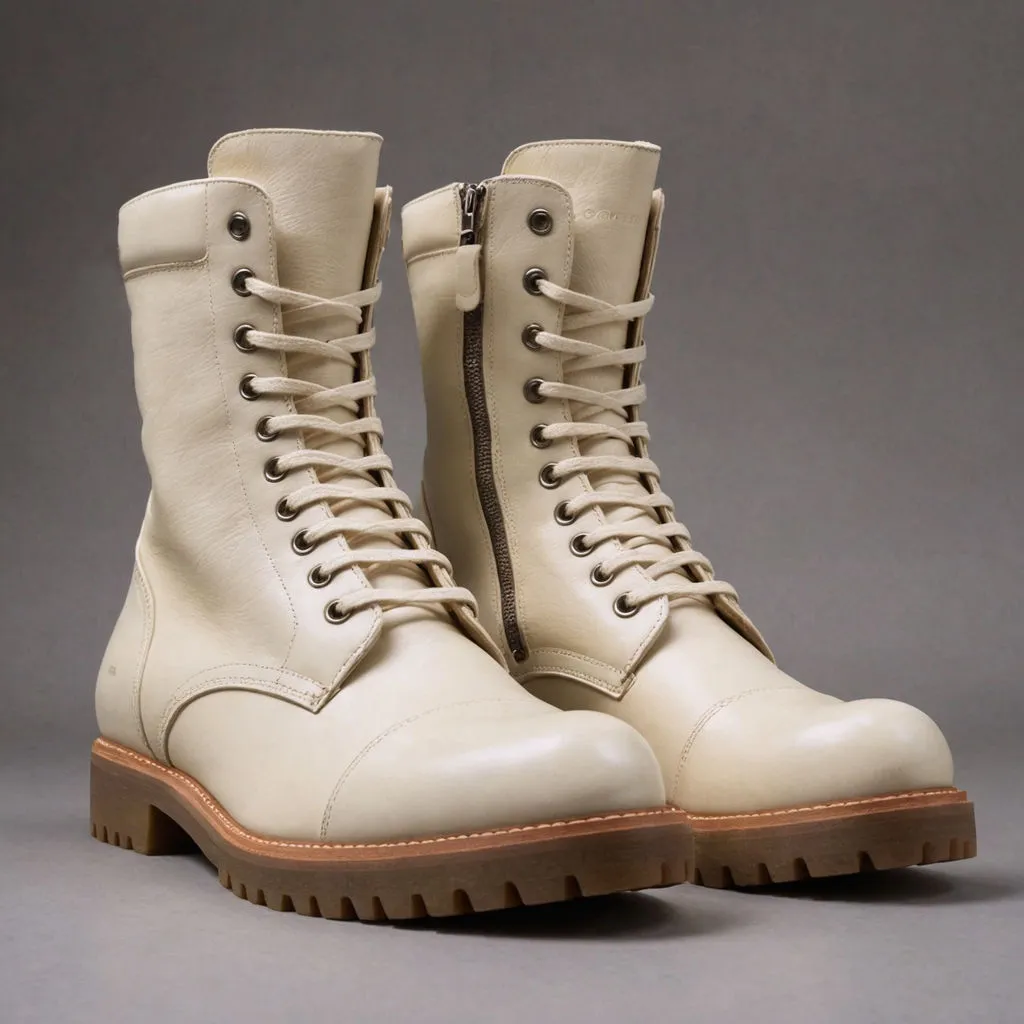 Cream Suede Leather Oriella Lace Up Chunky Derby Boots with Zipper and Track Sole - AW24 - Hiking and Trekking Boots sold by Costoso Italiano