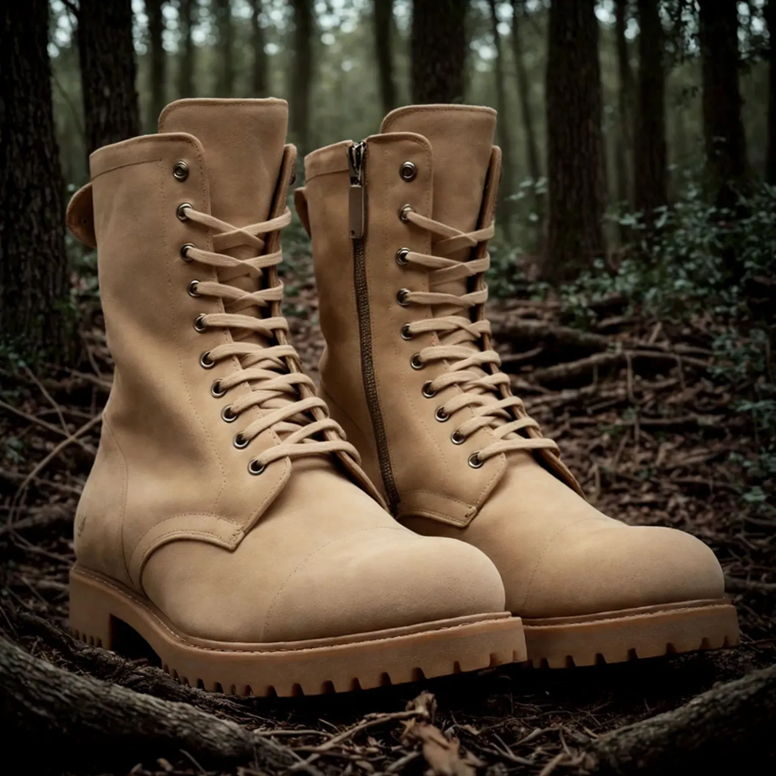 Cream Suede Leather Oriella Lace Up Chunky Derby Boots with Zipper and Track Sole - AW24 - Hiking and Trekking Boots sold by Costoso Italiano product image thumbnail 2