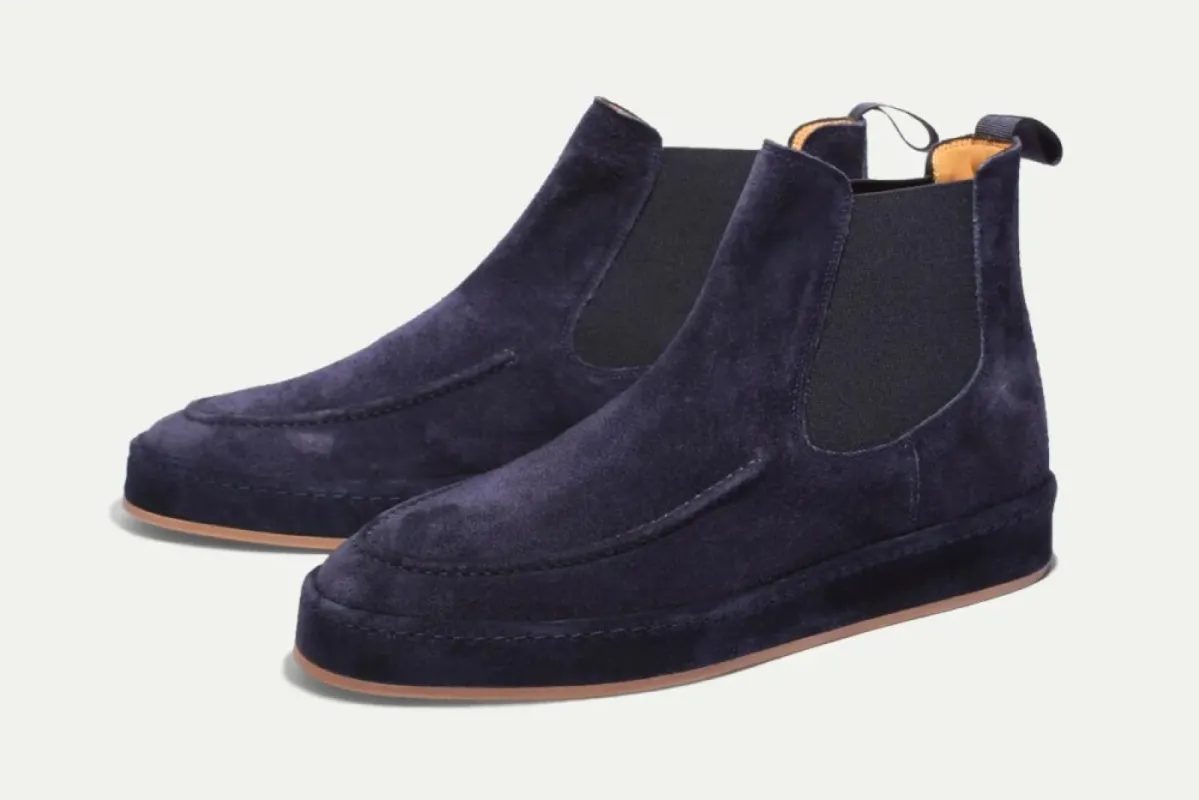 Navy Blue Suede Ares Slip On Chelsea Boots - SS23 sold by Costoso Italiano