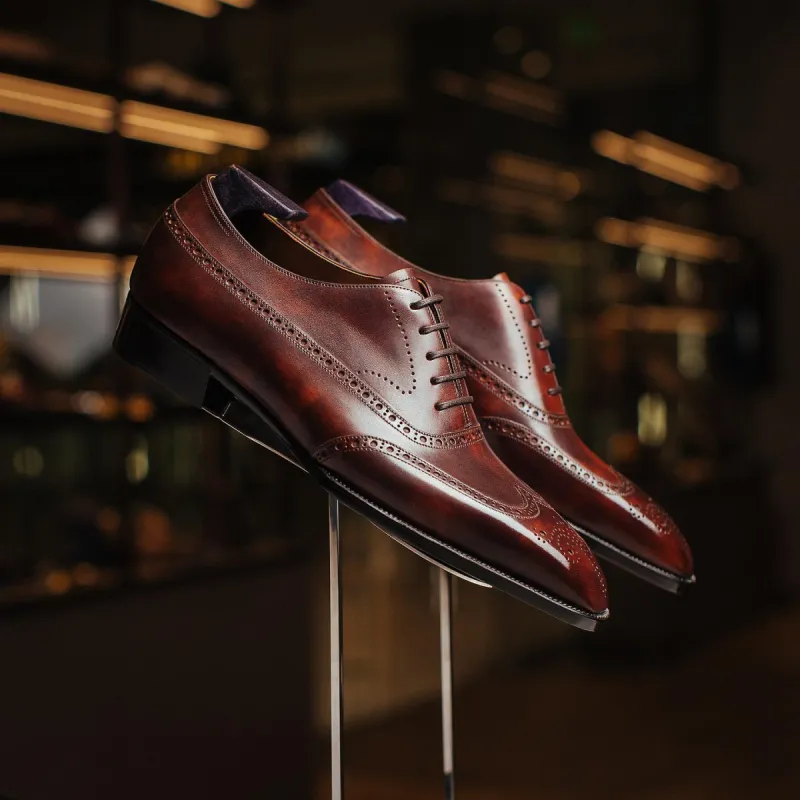 Fire Tan Leather Modena Brogue Wingtip Oxford Shoes - AW24 sold by Costoso Italiano