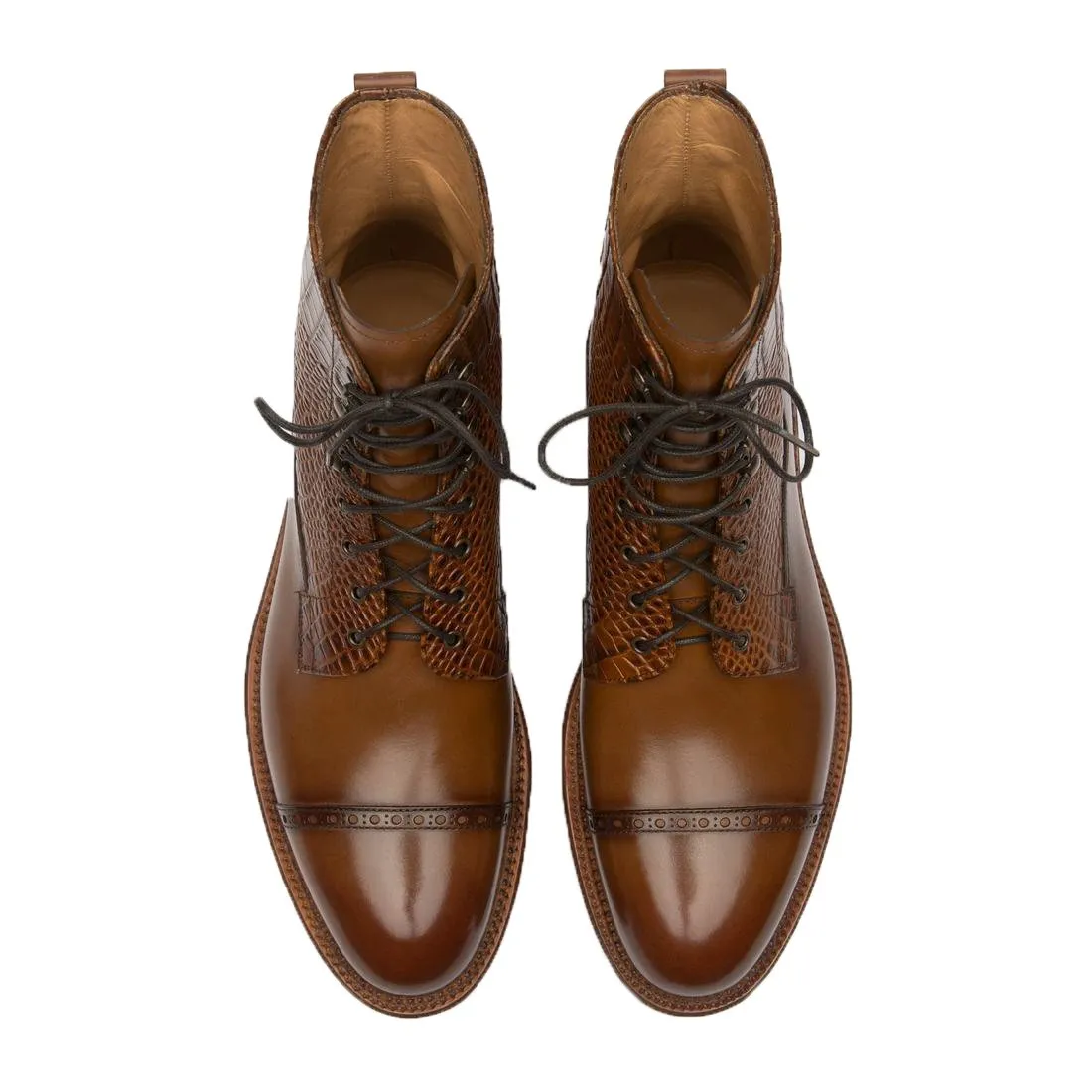 Flat Feet Shoes - Tan Alligator Textured Leather Furzton Lace Up Boots with Arch Support sold by Costoso Italiano product image thumbnail 2