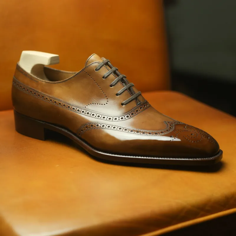 Height Increasing Tan Leather Cedara Brogue Wingtip Oxfords - Formal Shoes sold by Costoso Italiano