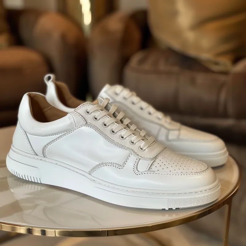White Leather Lace Up Sneakers  with White Sole - Summer 2024 Collection sold by Costoso Italiano