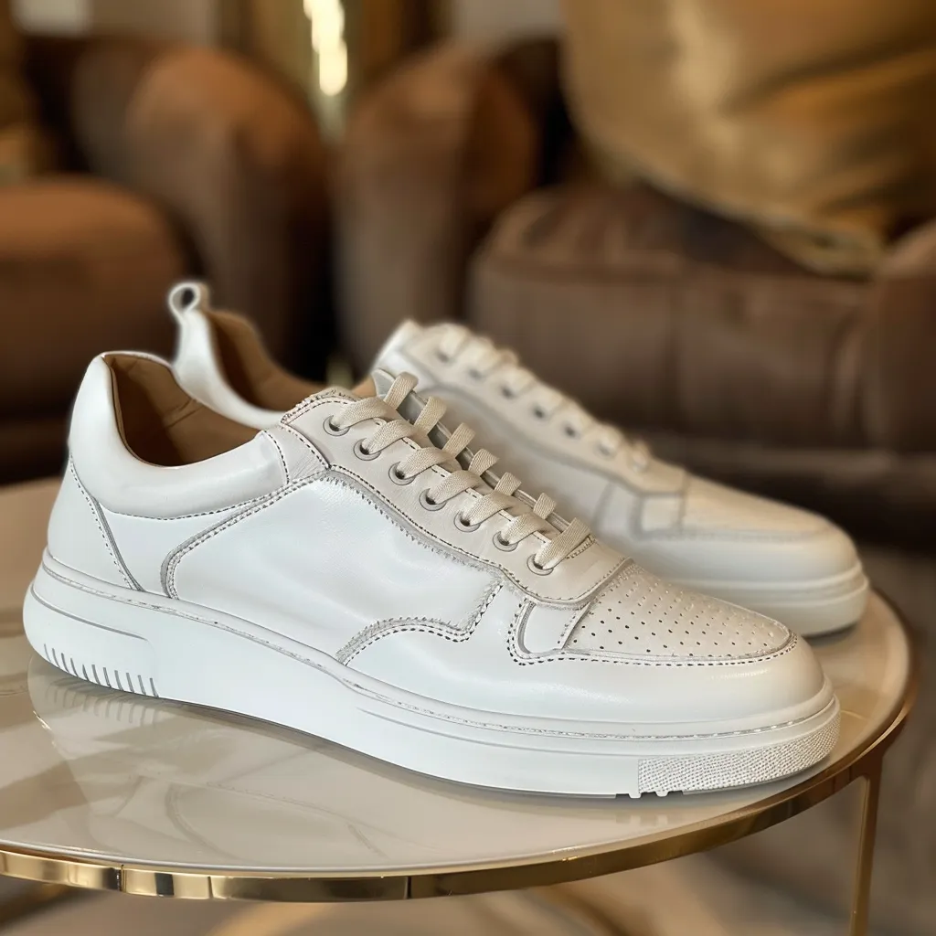 White Leather Lace Up Sneakers with White Sole - Summer 2024 Collection sold by Costoso Italiano