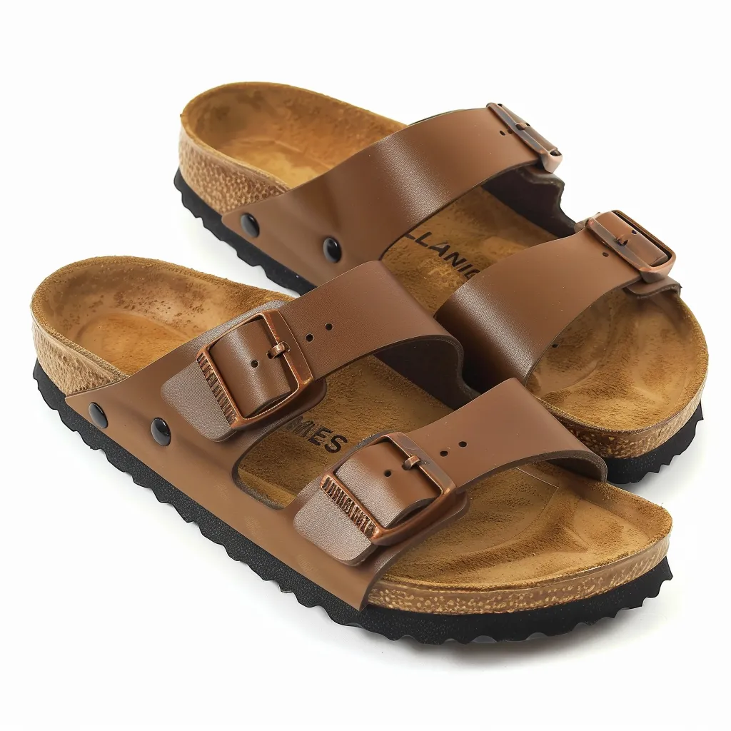 Brown Leather Ease Comfort Slippers with Buckle - Summer 2024 Collection sold by Costoso Italiano