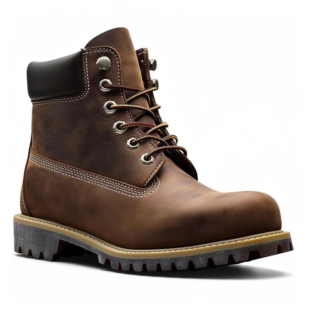 Brown Leather Amaro Ankle Rugged Lace Up Combat Hiking Boots with Chunky Track Sole sold by Costoso Italiano