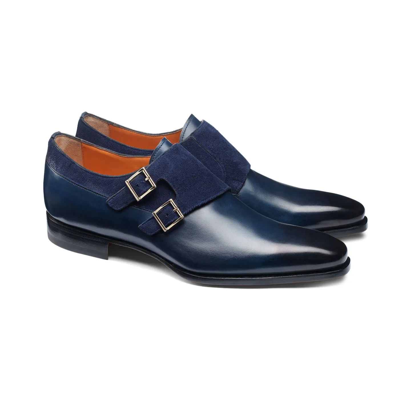 Height Increasing Navy Blue Leather & Suede Castle Monk Straps sold by Costoso Italiano