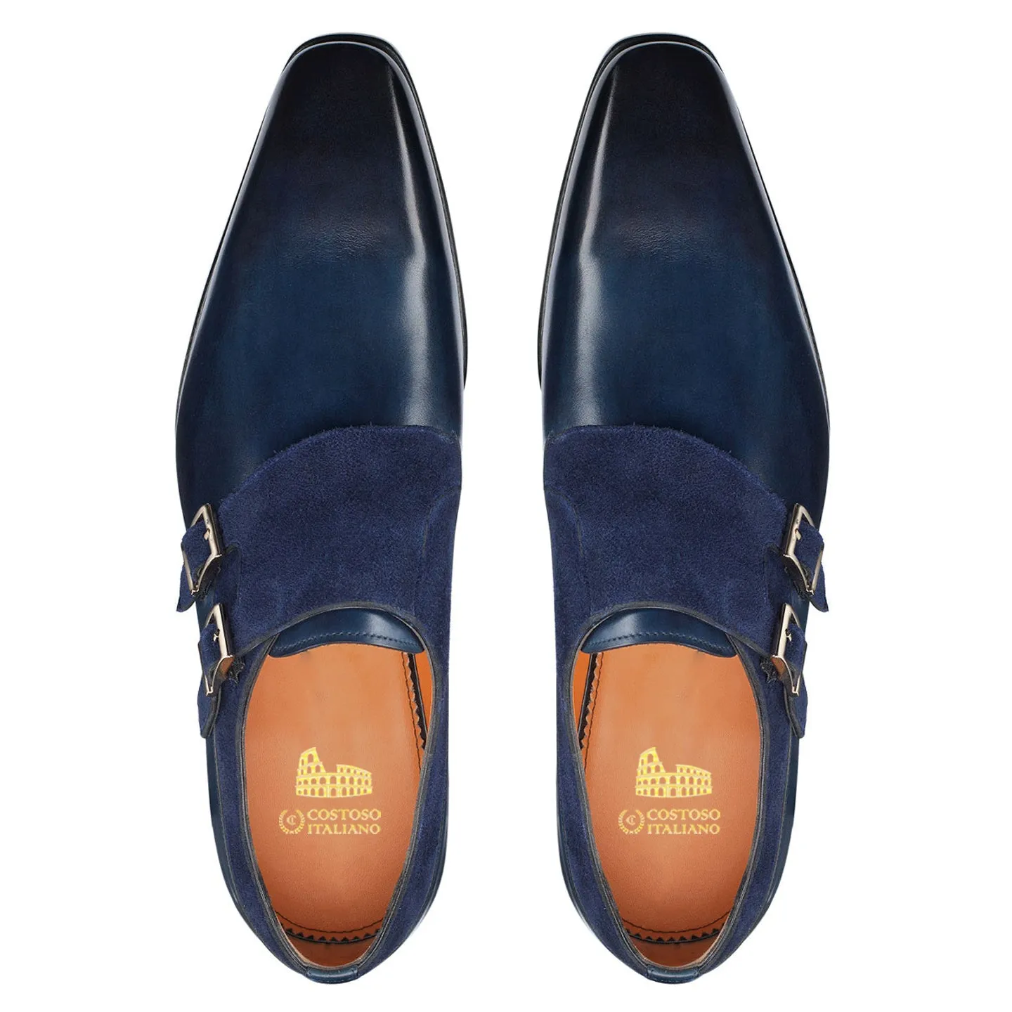 Height Increasing Navy Blue Leather & Suede Castle Monk Straps sold by Costoso Italiano product image thumbnail 2
