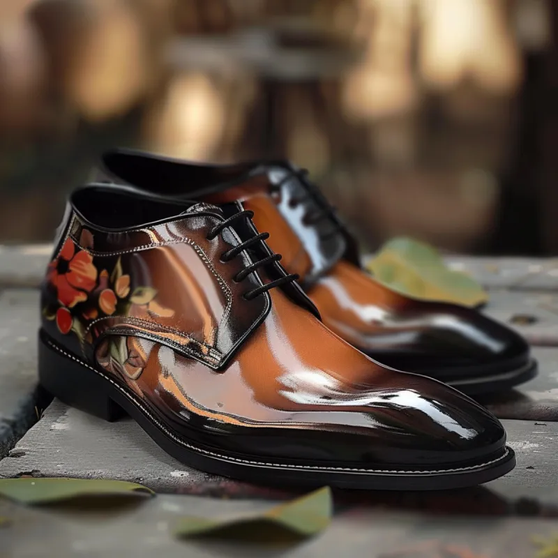 Brown Leather Pointed Toe Cap Lace Up Brogue Oxford Dapper Gent Derby - Summer 2024 Collection sold by Costoso Italiano