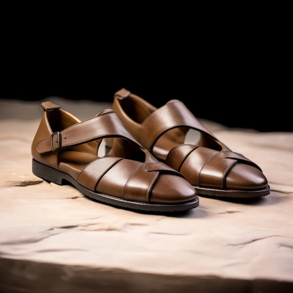 Brown Leather Peshawari Loafers | Wedding Shoes for Groom | Shoes for Haldi Mehendi Sangeet sold by Costoso Italiano