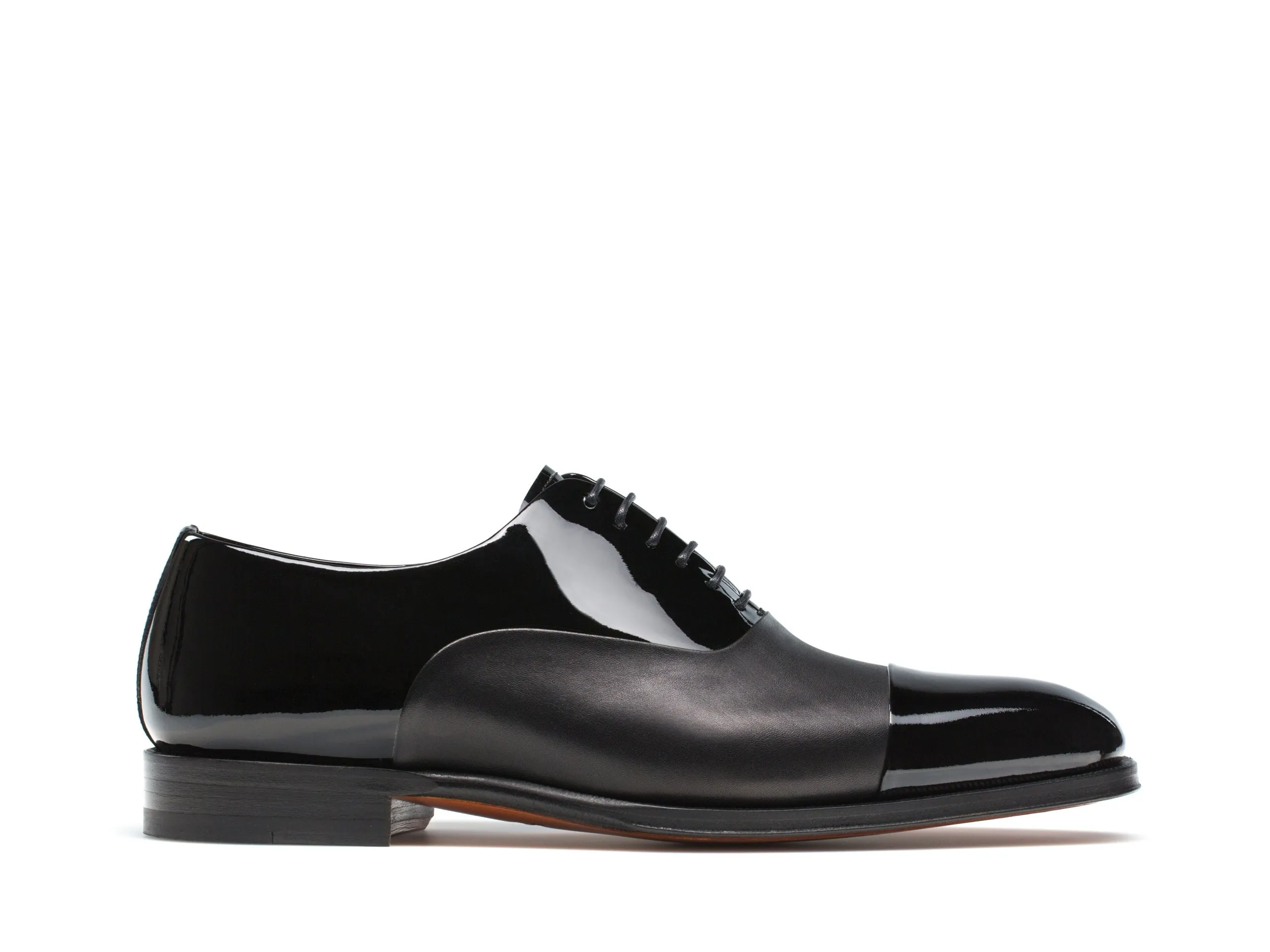 Black Patent Leather Laga Toe Cap Lace Up Oxfords sold by Costoso Italiano